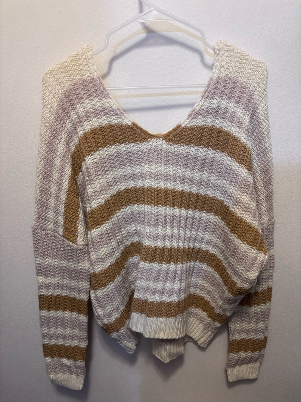 Rue21 Striped V-Neck Sweater in Cream, Mustard & Light Pink
